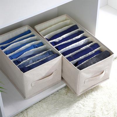 China Large Capacity 7 Grid 12 Grid Foldable Pants Jeans Storage Organizer Clothes Drawer Organizer for sale