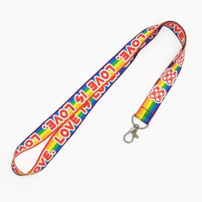 China Advertising LOVE IS LOVE dye sublimation Lanyard Customized Rainbow Neck Strap for sale