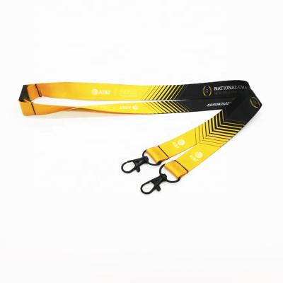 China Advertising high quality custom yellow sublimation polyester lanyard with double spring hook neck strap wholesale for sale