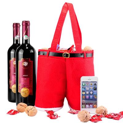 China Christamas Home Decoration Santa Pants Style Bags Christmas Red Wine Bags Christmas Wedding Candy Bags Christmas Gifts for sale