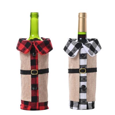 China New BSCI SJ0975 Modern Creative Christmas Opener Cute Table Wine Bottle Cover Plaid Christmas Bottle Decorations for sale