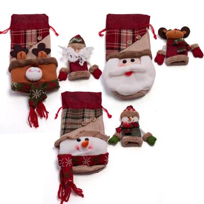 China SJ384 Classic Wine Bottle Cover Animal Santa Claus Gift Santa Claus Drawstring Christmas Bottle Bag for sale