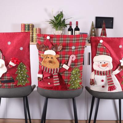 China Fashionable Modern Red Plaid Seat Chair Covers Snowman Santa Style Christmas Dining Chair Cover for sale