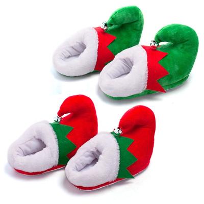 China BSCI SJ371 Modern Home Winter Holiday Decoration Slipper Thicken Red Plush Elf Bell Christmas Novelty Slipper for sale