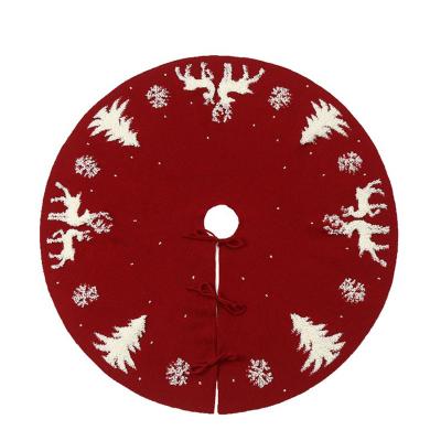 China SJ1017 Wholesale Creative 36inch Knitted Acrylic Knitted Pattern 3D Reindeer Christmas Tree Acrylic Red Skirt for sale