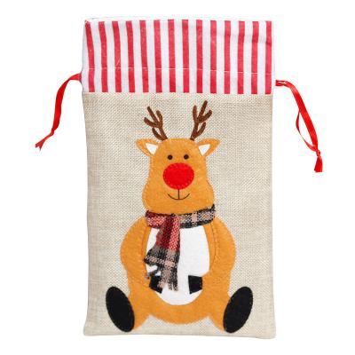 China BSCI SJ0805 Modern Merry Christmas Candy Bag 3pcs Set Drawstring Snowman Reindeer Canvas Santa Bag for sale