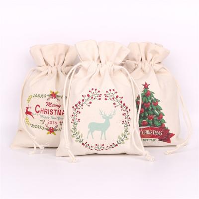 China SJ0782 Bulk Eco-Friendly Party Drawstring Santa Decorative Custom Bag Printed Reindeer Canvas Christmas Sack for sale