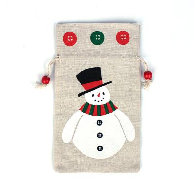 China BSCI SJ0781 Small Canvas Snowman Santa Bag Modern Novelty Candy Gifts Drawstring Christmas Bag for sale