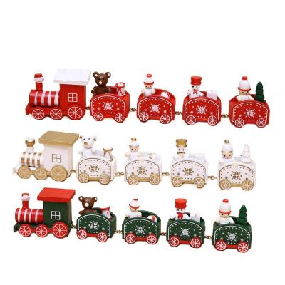 China BSCI SJ0448 Modern Selling Wooden Showcase Ornaments Small Artificial Cartoon Train Christmas Decorations for sale