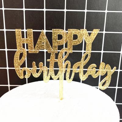 China Modern Happy Birthday Cake Topper Acrylic Gold Letter Cake Toppers Party Decor Supplies Shiny Cake Toppers for sale