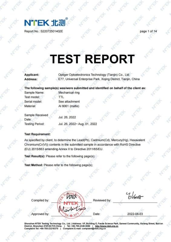 RoHS - Optiger Optoelectronics Technology (Tianjin) Co.,Ltd