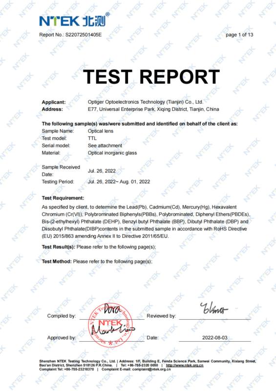 RoHS - Optiger Optoelectronics Technology (Tianjin) Co.,Ltd