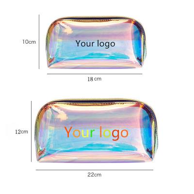 China Multifunctional Custom Makeup Organizer Bags Low MOQ Logo Clear Transparent Holographic Makeup Bag Make Up Pouch TPU Cosmetic Bags For Women for sale