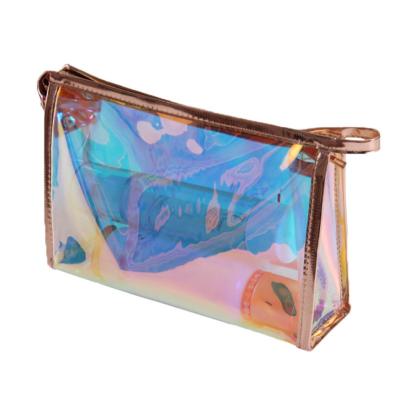 China Fashion Girls Rainbow Gold Colorful Brush Laser PVC Holographic Pouch Clutch Toiletries Travel Cosmetic Bags Custom Makeu for sale