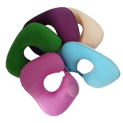 China Custom Foldable U-shaped Inflatable Desk Anti-static Neck Pillow Airplane Travel Pillow Chin Neck Support Pillows for sale