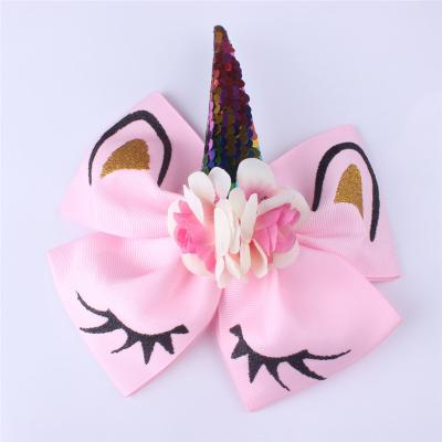 China Newest Custom Children's Unicorn Sequin Hair Jewelry Baby Bow Hairpin Flower Head Jewelry Hairpin Wholesale for sale