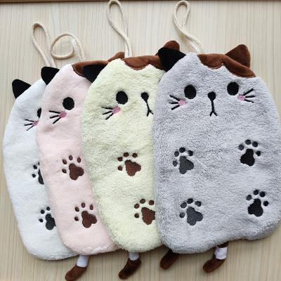 China Super Absorbent Coral Fleece Microfiber Kitten Cute Christmas Household Safe Kids Cleaning Small Hand Towel for sale