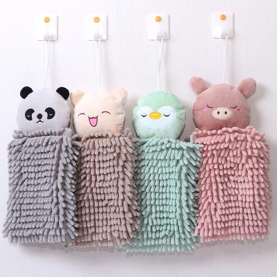 China Hanging Type Kid-safe Cute Animal Head Towel Quick-drying Towel Chenille Polyp Multifunctional Coral Hand Cartoon for sale