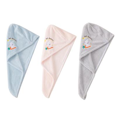 China New Sustainable Embroidery Hair Drying Cap Thicken Bandage Microfiber Shower Cap Girls Quick-drying Towel for sale