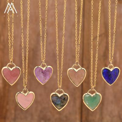 China Romantic Small Heart Stone Pendant Necklace, Healing Crystals Faceted Charm Necklaces Wholesale Jewelry for sale