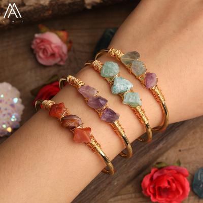 China TRENDY Raw Crystals Healing Cuff Bracelets Women Jewelry,Open Bangle,Chip Beads,Natural Stone,Top Gifts for sale