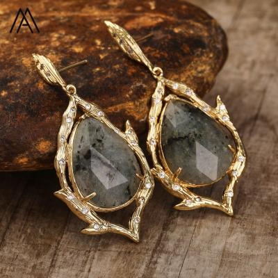 China Romantic Gorgeous Crystal Gold Hoop Earrings Fashion Gifts, Healing Natural Stone Drop Earring Women Wedding Jewelry for sale