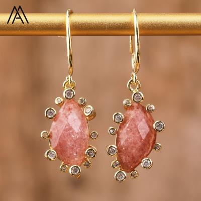 China Romantic Fashion Crystal Hook Earrings, Healing Natural Gold Designer Gemstone Horse Eye Shape Rhinestone Earrings for sale