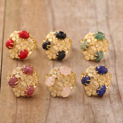 China Ring Gold Jewelry Gorgeous CLASSIC, Gemstone Crystal Flower Designer Adjustable Finger Rings Bridesmaid Gift for sale