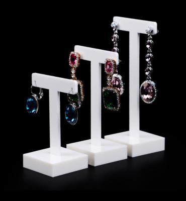 China Eco - Friendly White Acrylic Earrings Show Stand Acrylic Jewelry Display Holder T Shape for sale