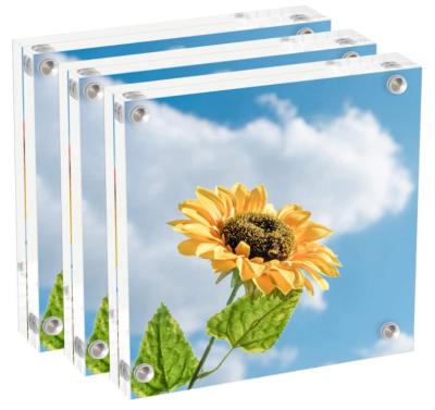 China Promotion Gifts / Home Decoration 4x4 Free Standing Acrylic Magnetic Photo Frame Double Sided Picture Frame For Desktop Display for sale