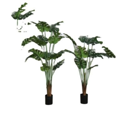 China Plastic DU-019 Outdoor Artificial Topiary Monstera Deliciosa Plastic Palm Faux Green Plants for sale