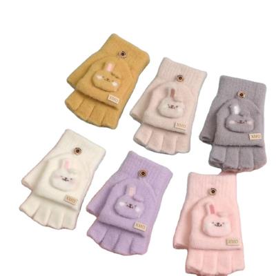 China LIANSHOU Touch Screen Factory Adult Women Winter Warm Convertible Fashion Fingerless Glove with Mitten Cover and Cute Bunny Head for sale