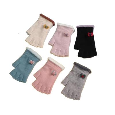 China LIANSHOU Factory Simple Adult Women's Autumn And Winter Touch Screen Finger Half Warm Plus Fleece Gloves And Exquisite Fashion Bow Design for sale