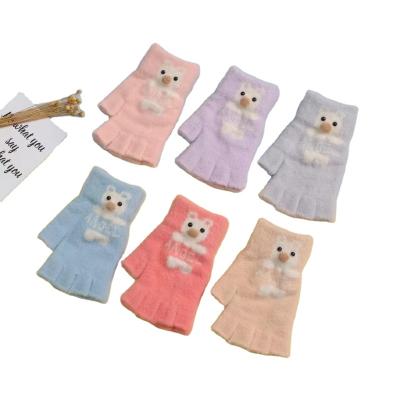 China LIANSHOU Jacquard Factory Adult Women Winter Touch Screen Finger Half Warm Plus Gloves And Fleece Jacquard Design With Cute Bear And 