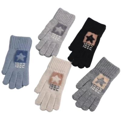 China LIANSHOU Factory Men's Jacquard Full Finger Touch Screen Fashion Winter Warm Gloves Full-Five and 5-Pointed Fashion Single Star Profile for sale