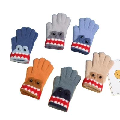 China LIANSHOU Jacquard Factory Winter Plus Fleece Warm Five-finger Knitted Wool Children's Gloves & Mittens & Big Mouth Monkey Jacquard for sale