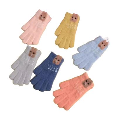 China LIANSHOU jacquard jacquard factory winter plus shearing full five finger children's gloves and mittens and warm cartoon taupes and letters for sale