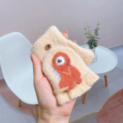 China LIANSHOU Jacquard Factory Winter Plus Warm Fleece Half Finger Kids Gloves and Mitten with Flip Knit Cover and Dinosaur Baby Jacquard for sale