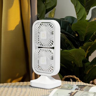 China Rotating /quiet from the winds /safety New Comes White Plastic Rotating Table Stand Two Rechargeable Head Rechargeable Blade Black Summer Blade Tower Fan for sale