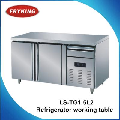 China 2 Doors Side Compressor 2 Door Kitchen Worktable Mounted Cooler Freezer Fridge for sale