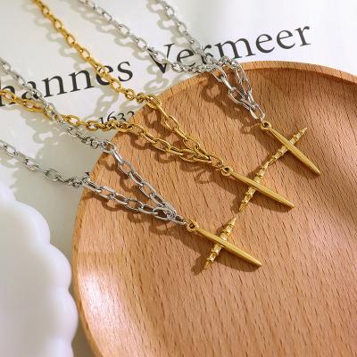 China FASHIONABLE French Temperament Women Necklace 18K Gold Plated Stainless Steel Cross Pendant Chain for sale