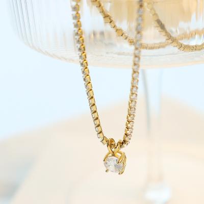 China FASHIONABLE Tasty Charm Stainless Steel Gold Plated Inlaid Full Zircon Tennis Pendant Necklace For Lover for sale