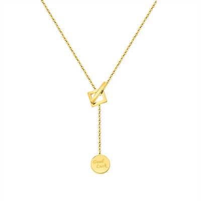 China TRENDY Send Best Friends Necklace Carved Good Luck Letter Coin Gold Plated Stainless Steel Pendant Chain for sale