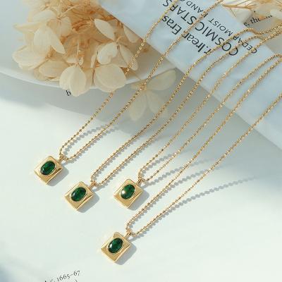 China Trendy Fashion Zircon Gemstone Stainless Steel Square Inlaid Pendant Gold Plated Chain Necklace for sale