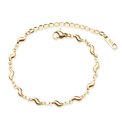 China Cute Minimalist Vintage Stainless Steel Cuff Geometric Bangle Bracelet High End 18k Link Chain Bracelet for sale