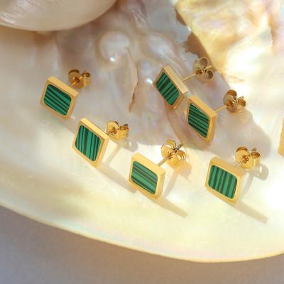 China Fashion TRENDY Personalized Women Adjust Blackish Green Acrylic Stripe Decorative Stud Earrings for sale