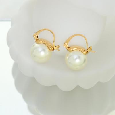 China TRENDY Trendy versatile women imitation pearl decorative stainless steel gold plated studs earrings for sale