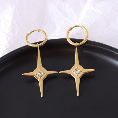 China TRENDY Minority cold style star awn shape drop design zircon decoration dainty hoop earring for sale