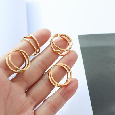 China TRENDY Trendy stainless steel gold plated double layer hollow cross dome opening finger ring for sale