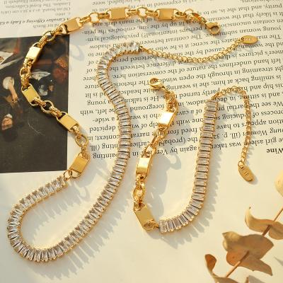 China Fashion TRENDY Light Luxury Chain Splicing Design Inlaid Decorative Zirconia Necklace Bracelet Jewelry Set for sale